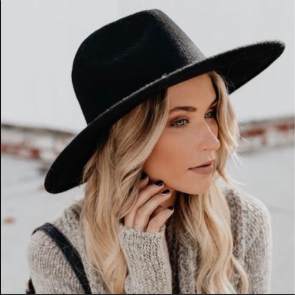 Anthropologie Black Wide-Brim Hat - Picture 3 of 12